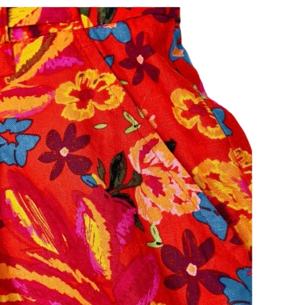 C&C California Tropical Floral Red Orange Linen Blend Belted Shorts NWOT Size 4 - Picture 9 of 9